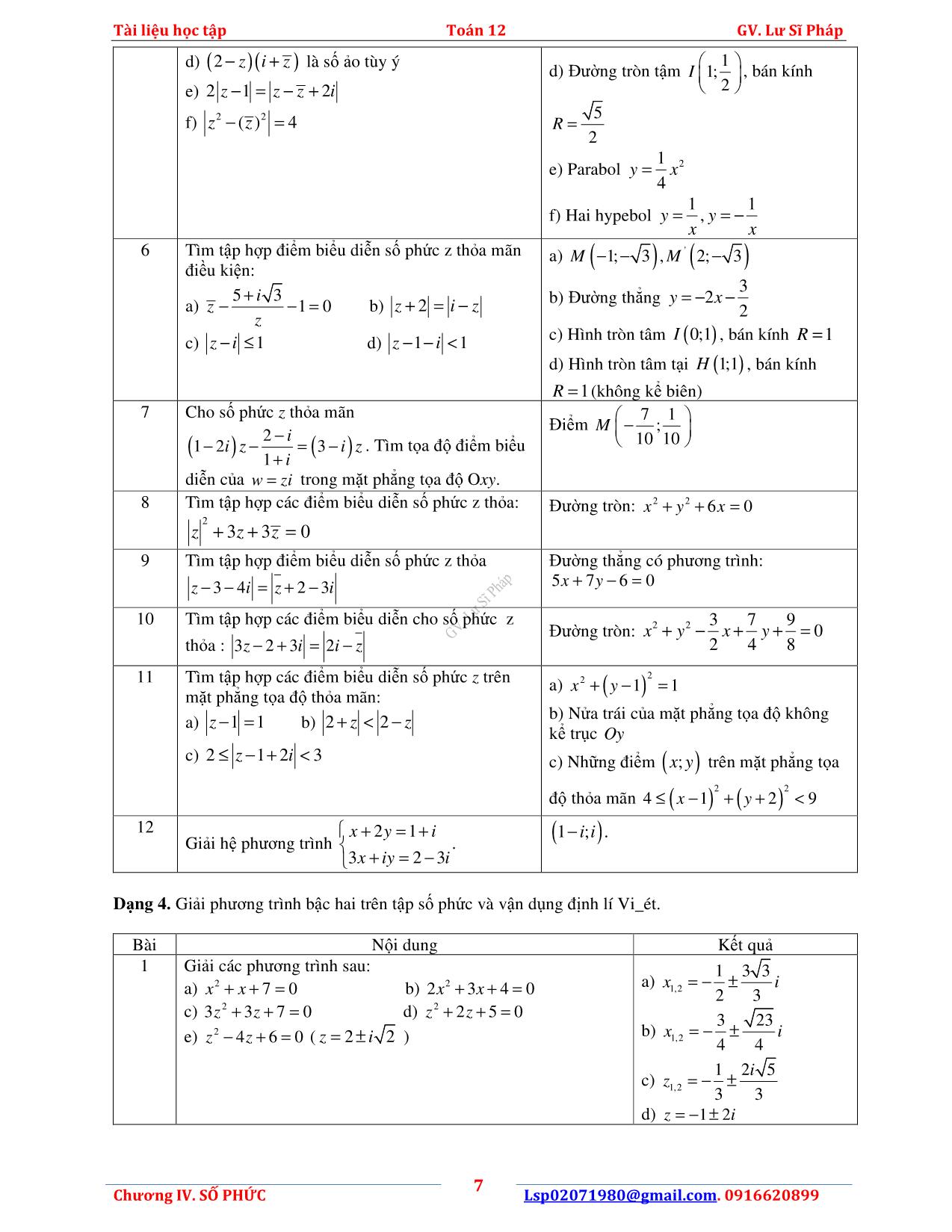 Lý thuyết và bài tập Giải tích 12 - Chương IV: Số phức - Lư Sĩ Pháp trang 10