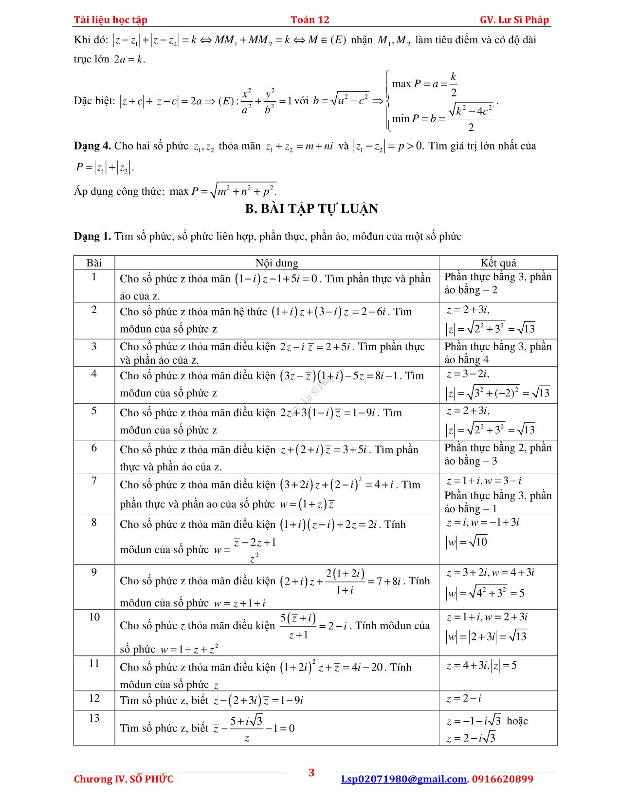 Lý thuyết và bài tập Giải tích 12 - Chương IV: Số phức - Lư Sĩ Pháp trang 6