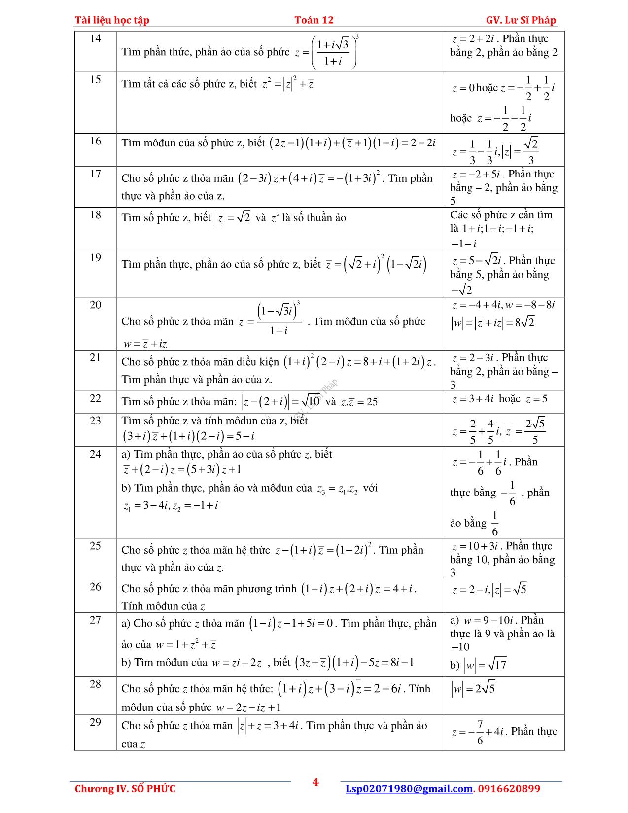 Lý thuyết và bài tập Giải tích 12 - Chương IV: Số phức - Lư Sĩ Pháp trang 7