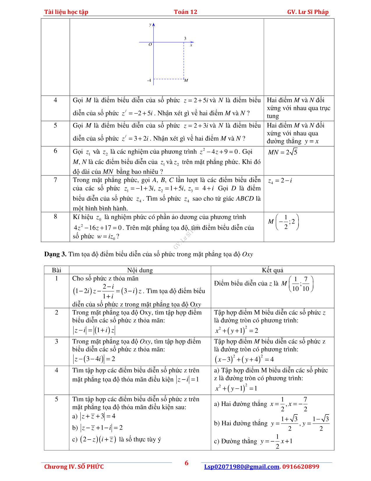 Lý thuyết và bài tập Giải tích 12 - Chương IV: Số phức - Lư Sĩ Pháp trang 9