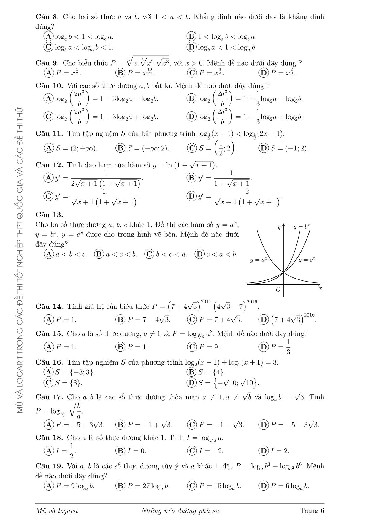 Tài liệu Mũ và logarit trong các đề thi Tốt nghiệp Trung học phổ thông Quốc gia và các đề thi thử từ năm 2017 đến 2020 trang 6