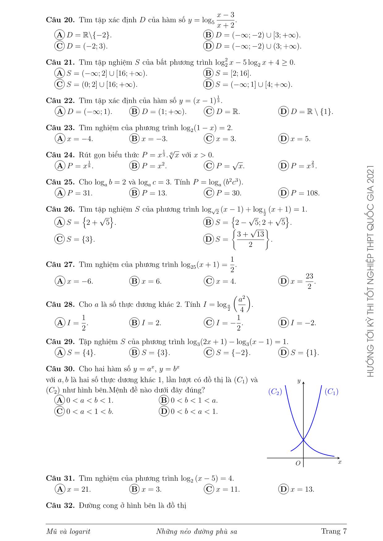 Tài liệu Mũ và logarit trong các đề thi Tốt nghiệp Trung học phổ thông Quốc gia và các đề thi thử từ năm 2017 đến 2020 trang 7