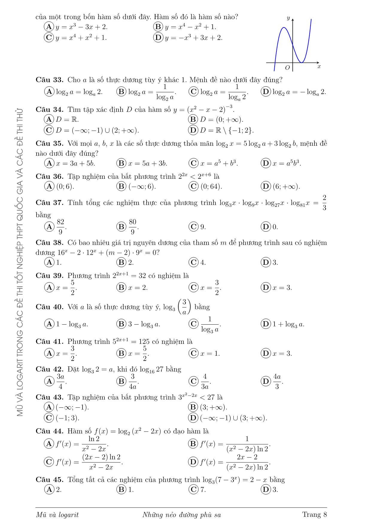 Tài liệu Mũ và logarit trong các đề thi Tốt nghiệp Trung học phổ thông Quốc gia và các đề thi thử từ năm 2017 đến 2020 trang 8