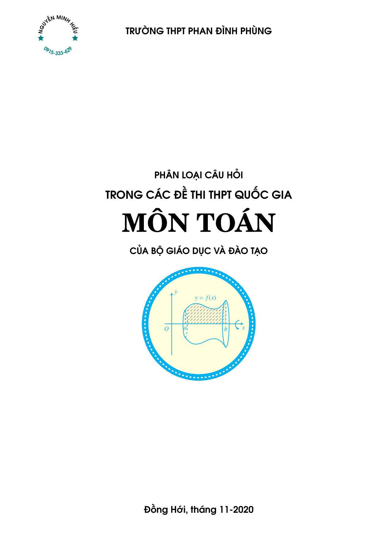 Phân loại câu hỏi trong các đề thi THPT Quốc gia môn toán của Bộ giáo dục và đào tạo trang 1