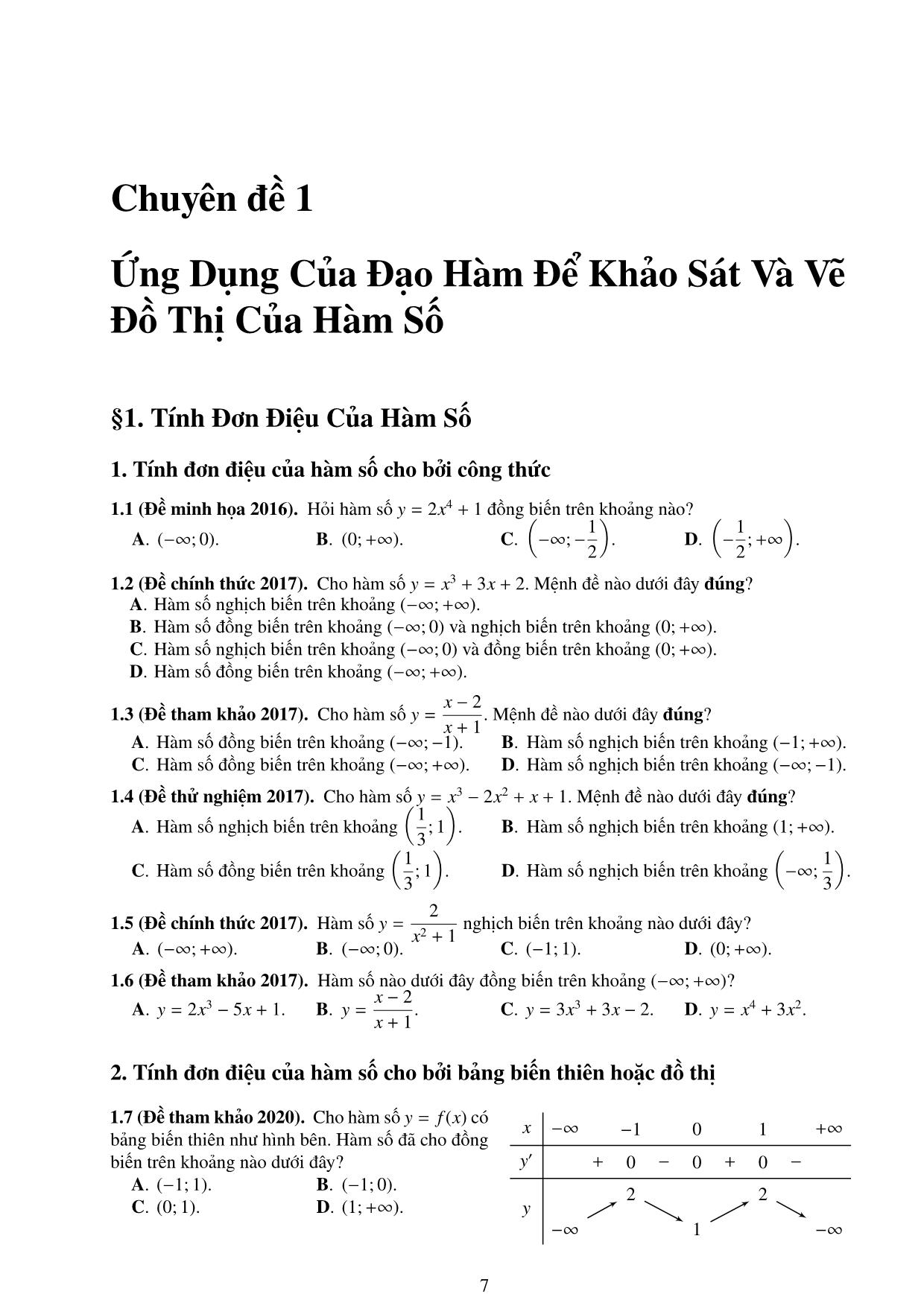 Phân loại câu hỏi trong các đề thi THPT Quốc gia môn toán của Bộ giáo dục và đào tạo trang 7