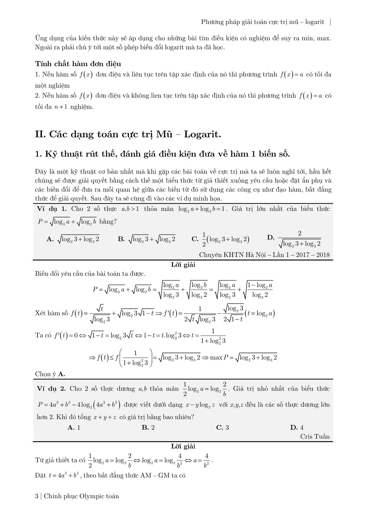 Phương pháp giải toán Cực trị mũ – Logarit trang 7
