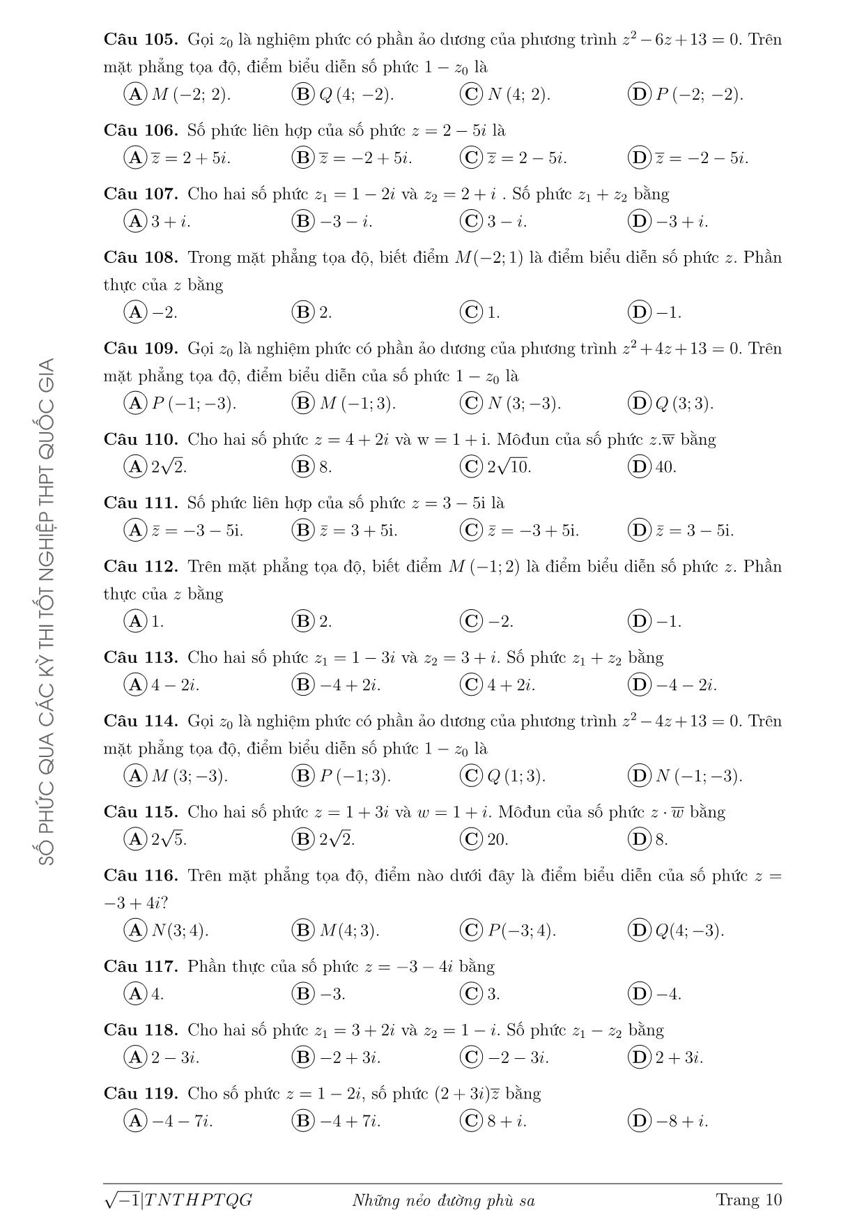 Tài liệu Số phức trong các đề thi Tốt nghiệp Trung phổ thông Quốc gia từ năm 2017 đến 2020 trang 10