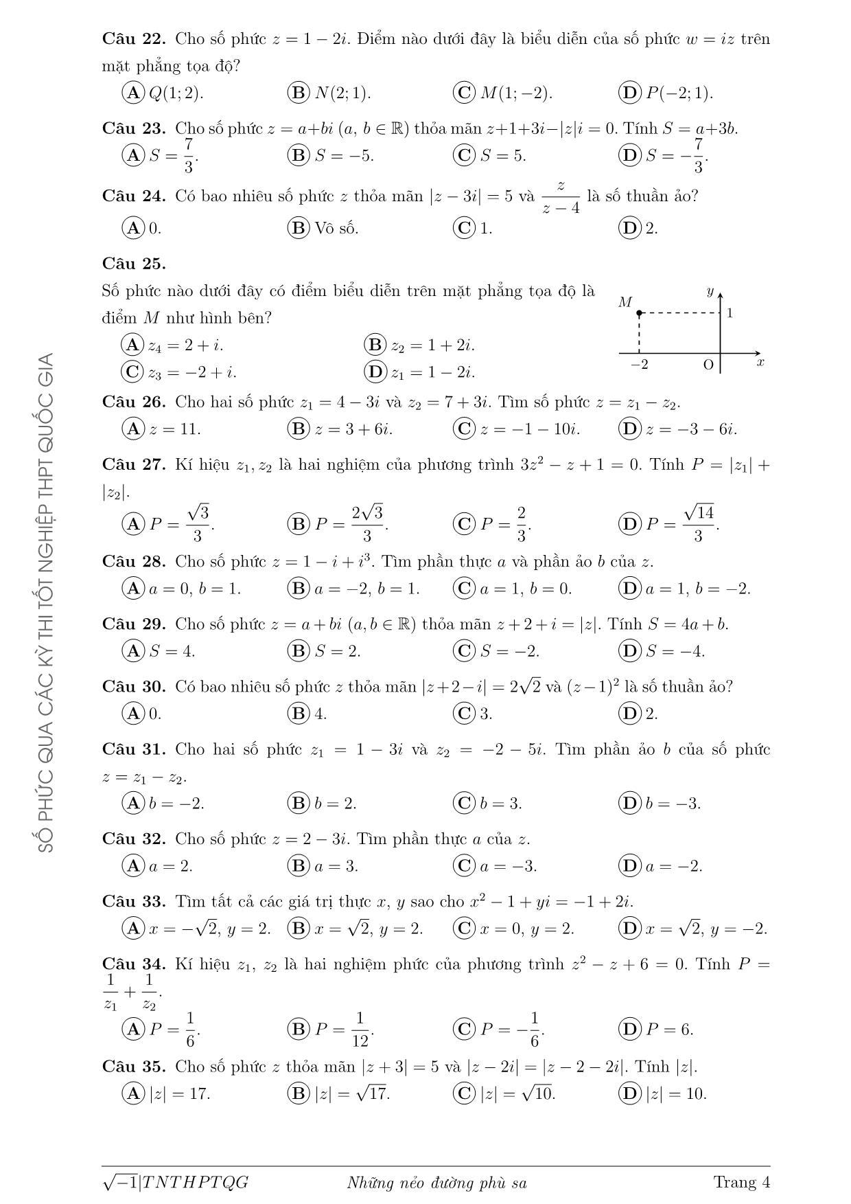 Tài liệu Số phức trong các đề thi Tốt nghiệp Trung phổ thông Quốc gia từ năm 2017 đến 2020 trang 4