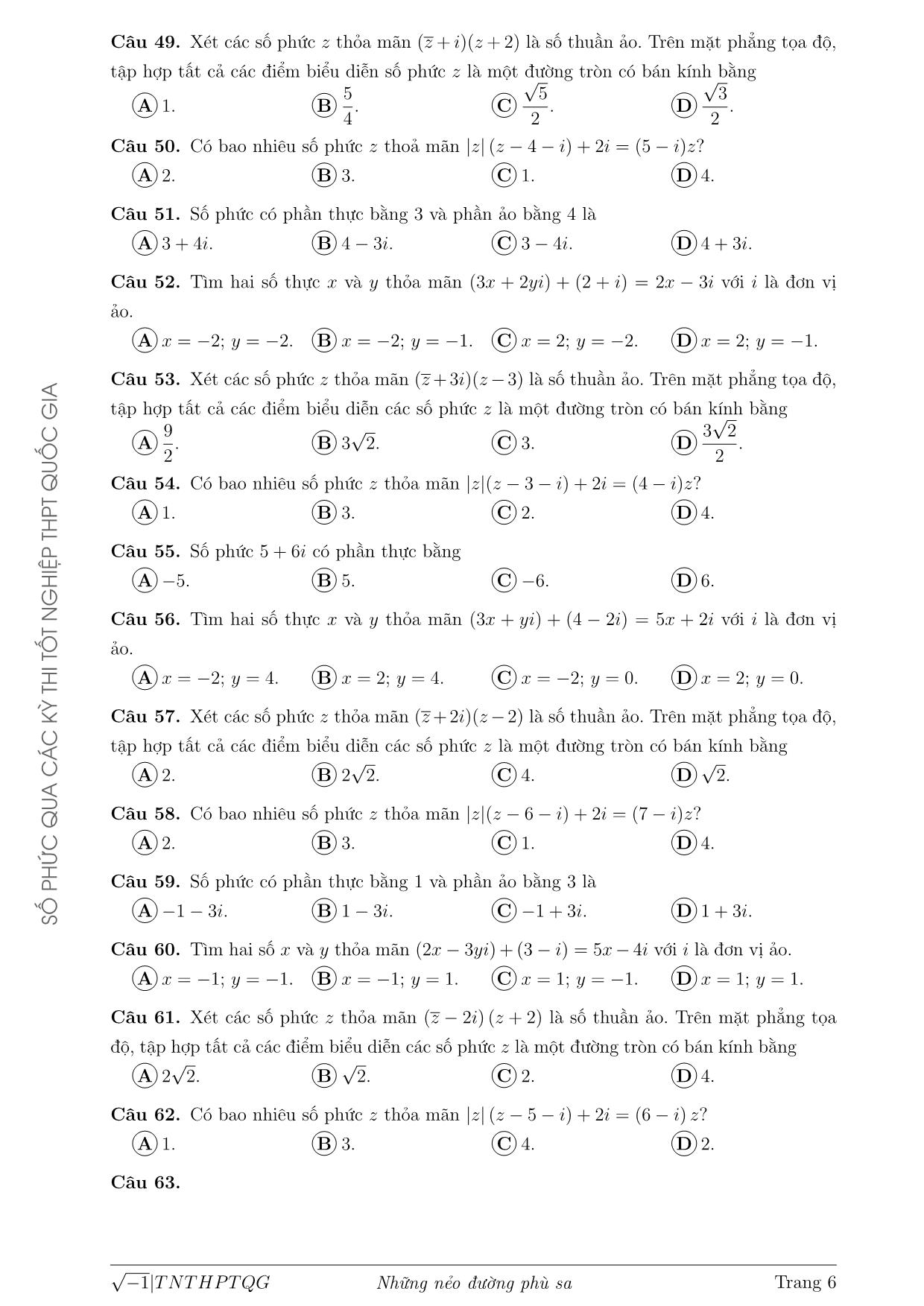Tài liệu Số phức trong các đề thi Tốt nghiệp Trung phổ thông Quốc gia từ năm 2017 đến 2020 trang 6