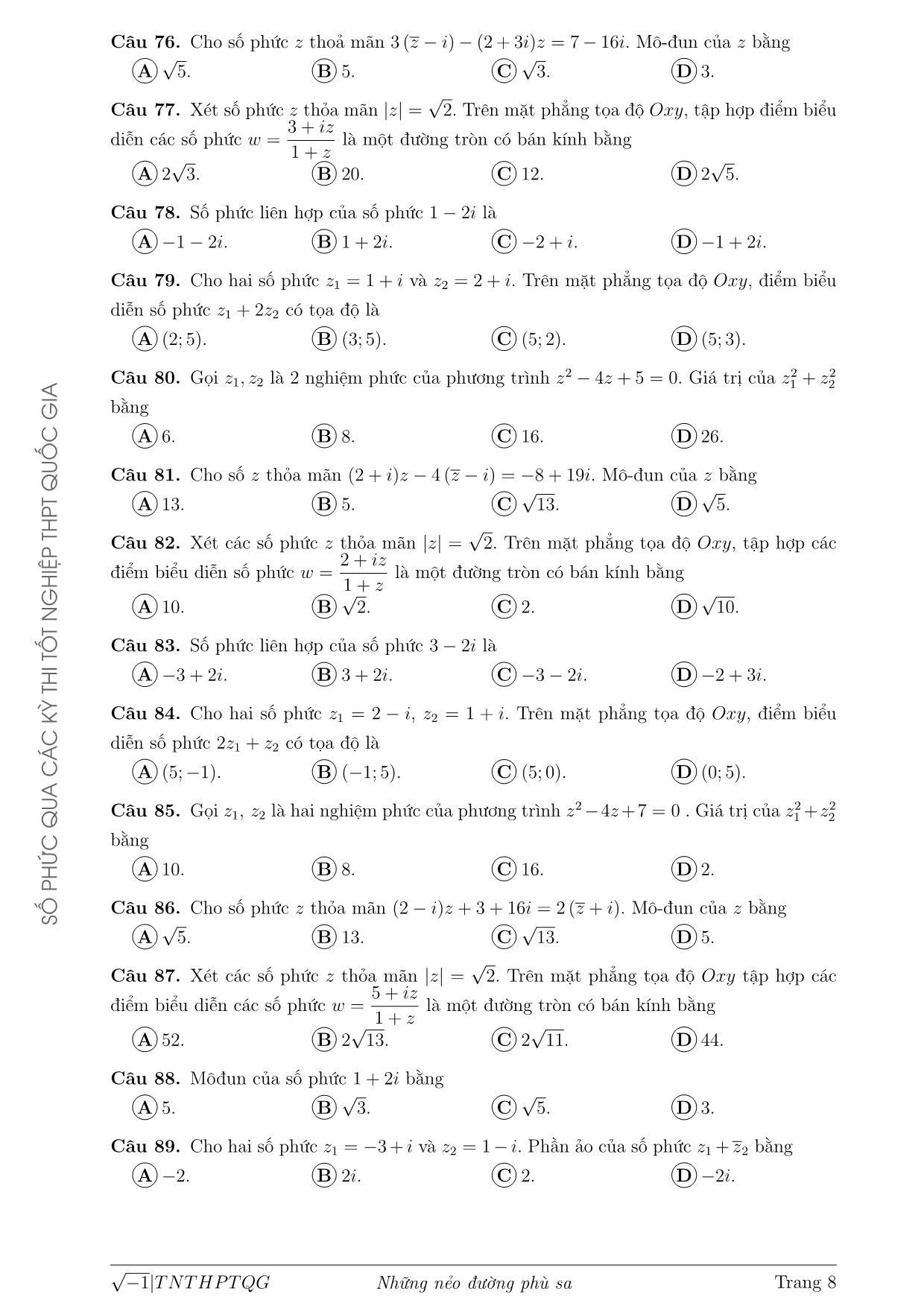 Tài liệu Số phức trong các đề thi Tốt nghiệp Trung phổ thông Quốc gia từ năm 2017 đến 2020 trang 8