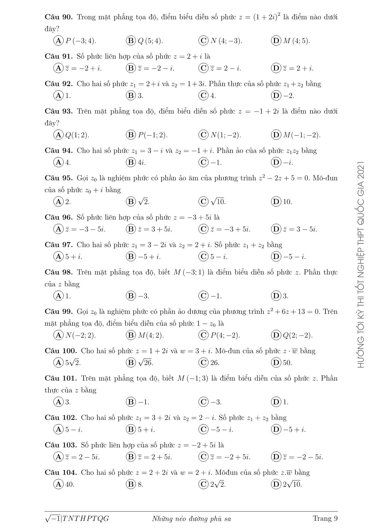Tài liệu Số phức trong các đề thi Tốt nghiệp Trung phổ thông Quốc gia từ năm 2017 đến 2020 trang 9