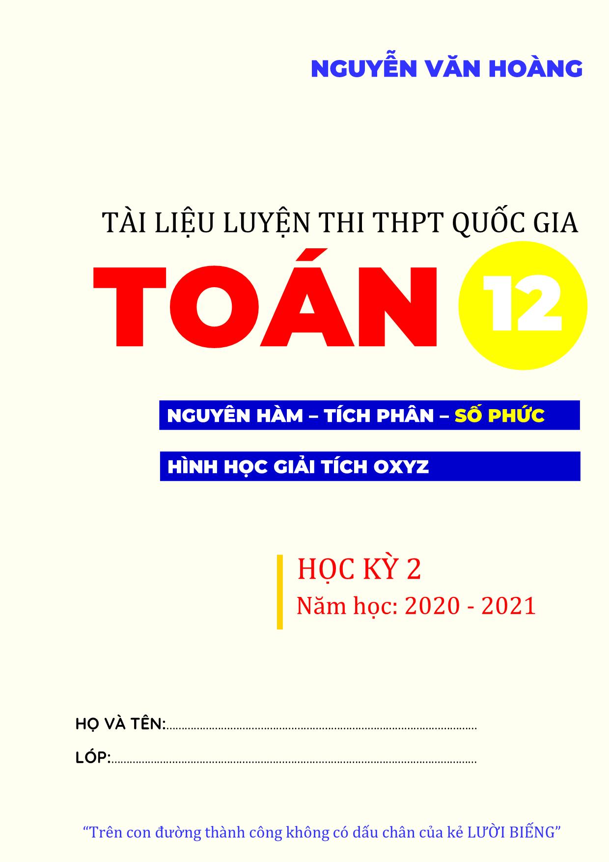 Tài liệu luyện thi THPT Quốc gia Toán 12 - Năm học 2020-2021 trang 1