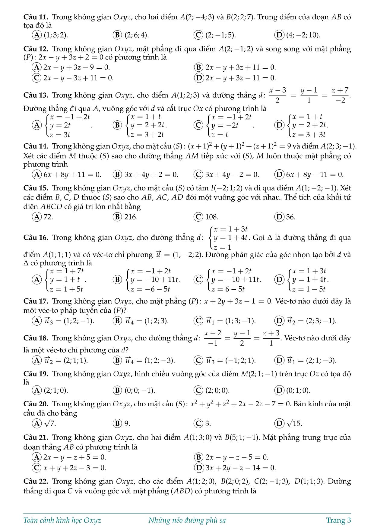 Tài liệu Toàn cảnh hình học giải tích trong không gian (2017-2020) trang 3