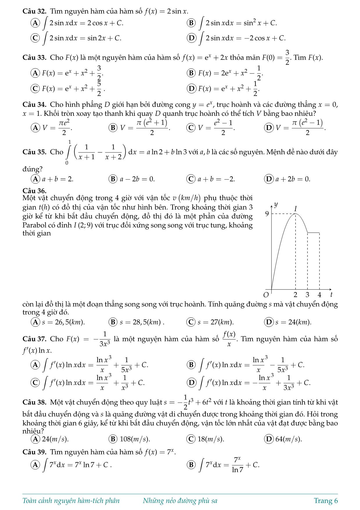 Tài liệu Toàn cảnh Nguyên hàm - Tích phân ứng dụng tích phân trang 6