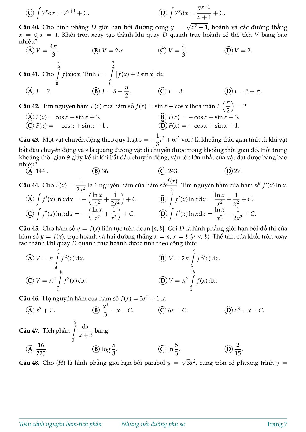 Tài liệu Toàn cảnh Nguyên hàm - Tích phân ứng dụng tích phân trang 7
