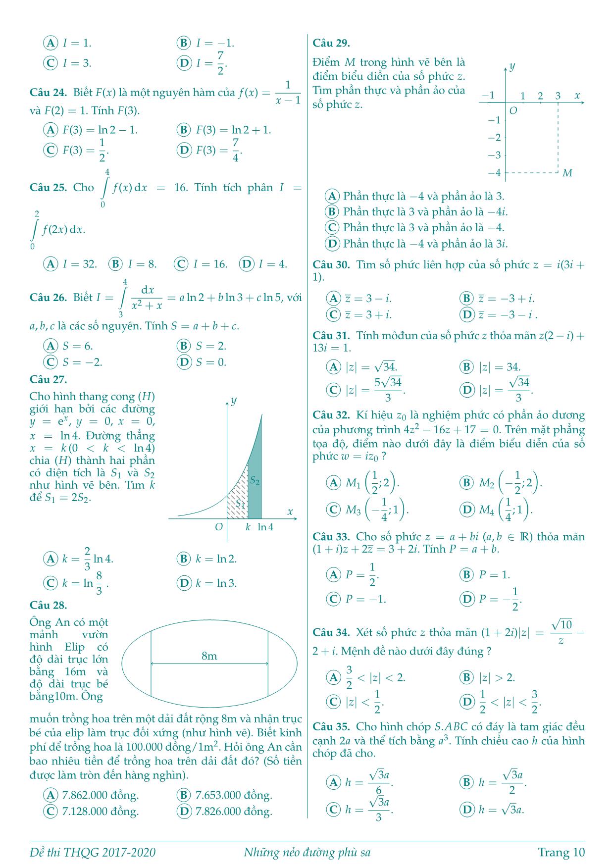 Đề thi trung học quốc gia từ năm 2017-2020 môn Toán trang 10