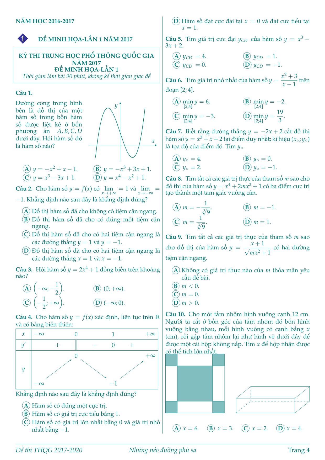 Đề thi trung học quốc gia từ năm 2017-2020 môn Toán trang 4