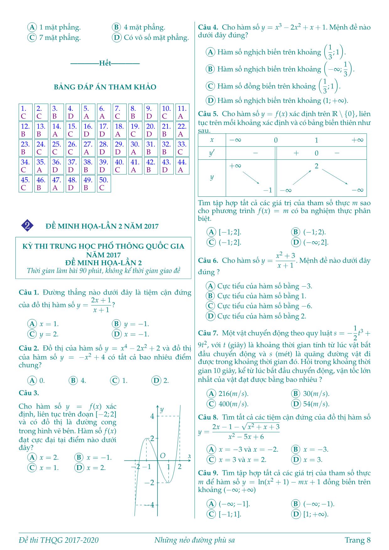 Đề thi trung học quốc gia từ năm 2017-2020 môn Toán trang 8