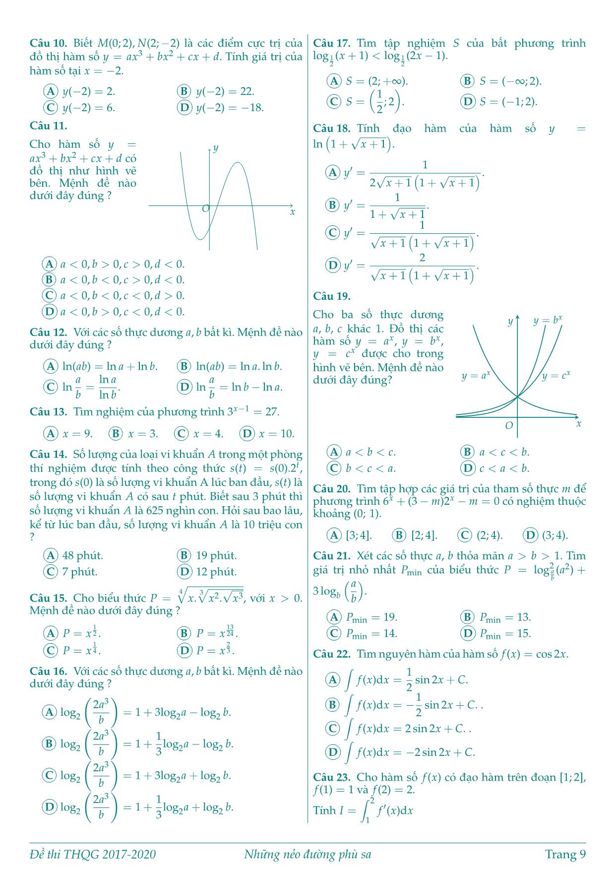 Đề thi trung học quốc gia từ năm 2017-2020 môn Toán trang 9