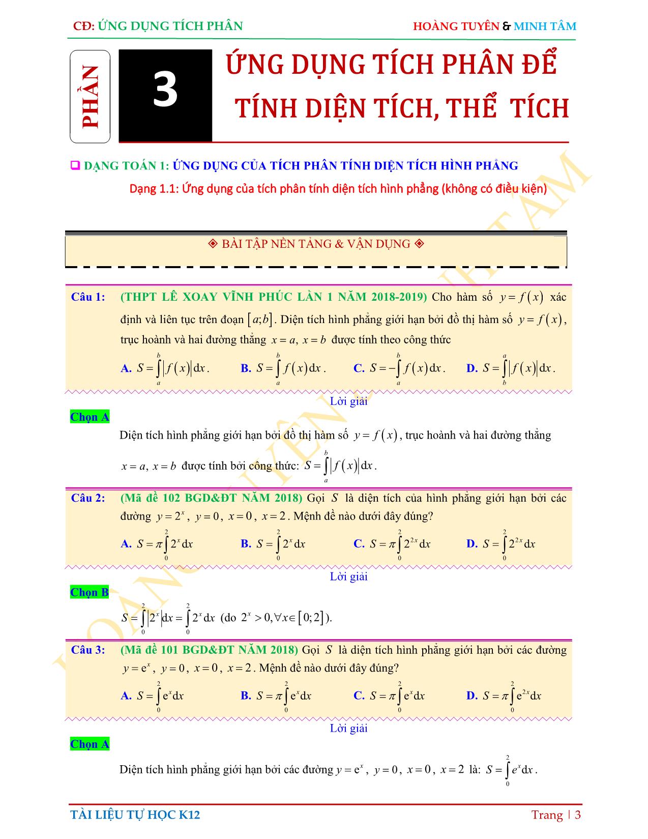 Chinh phục kỳ thi THPT Quốc gia - Ứng dụng tích phân trang 3