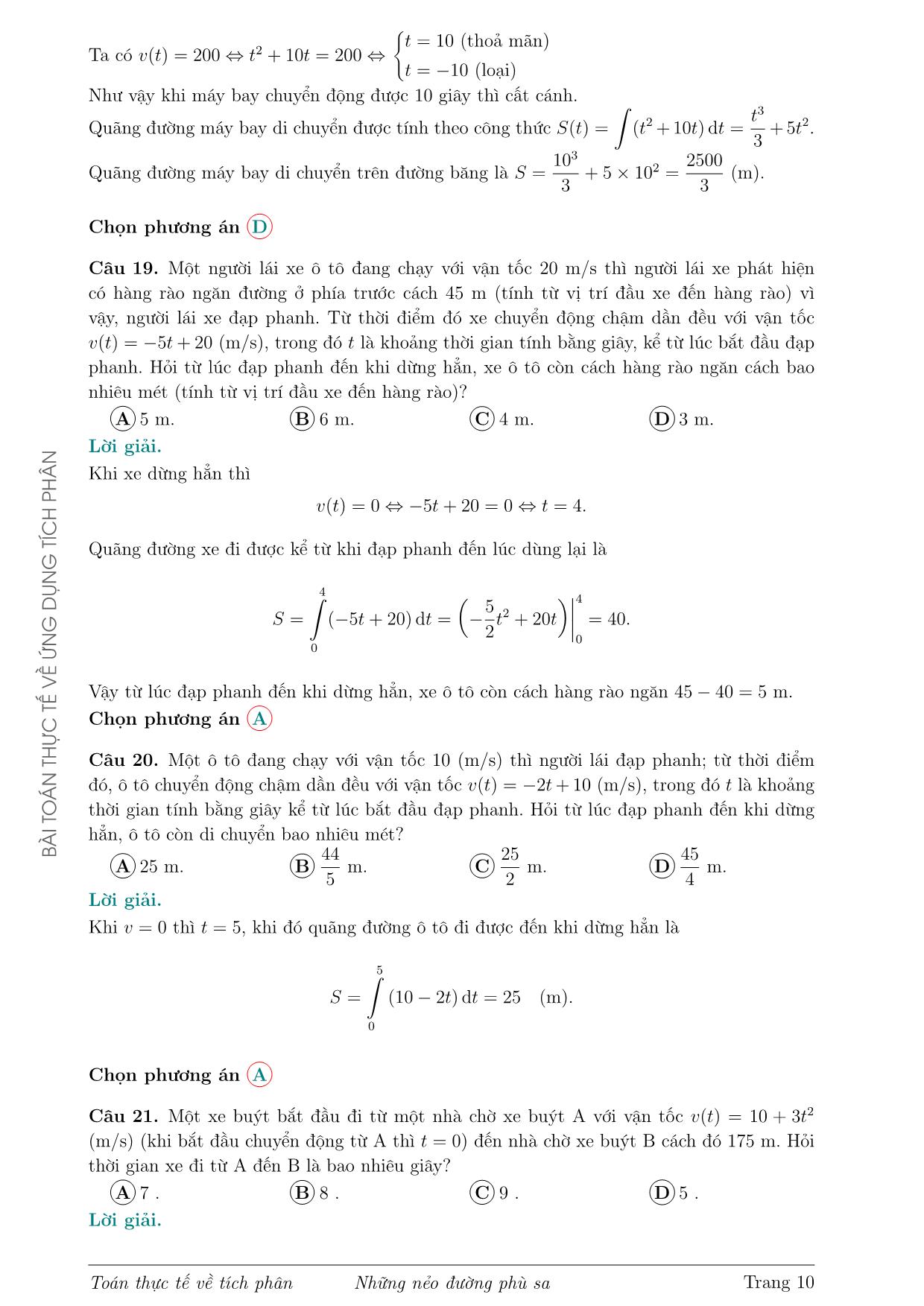 Ứng dụng tích phân trong các bài toán thực tế trang 10