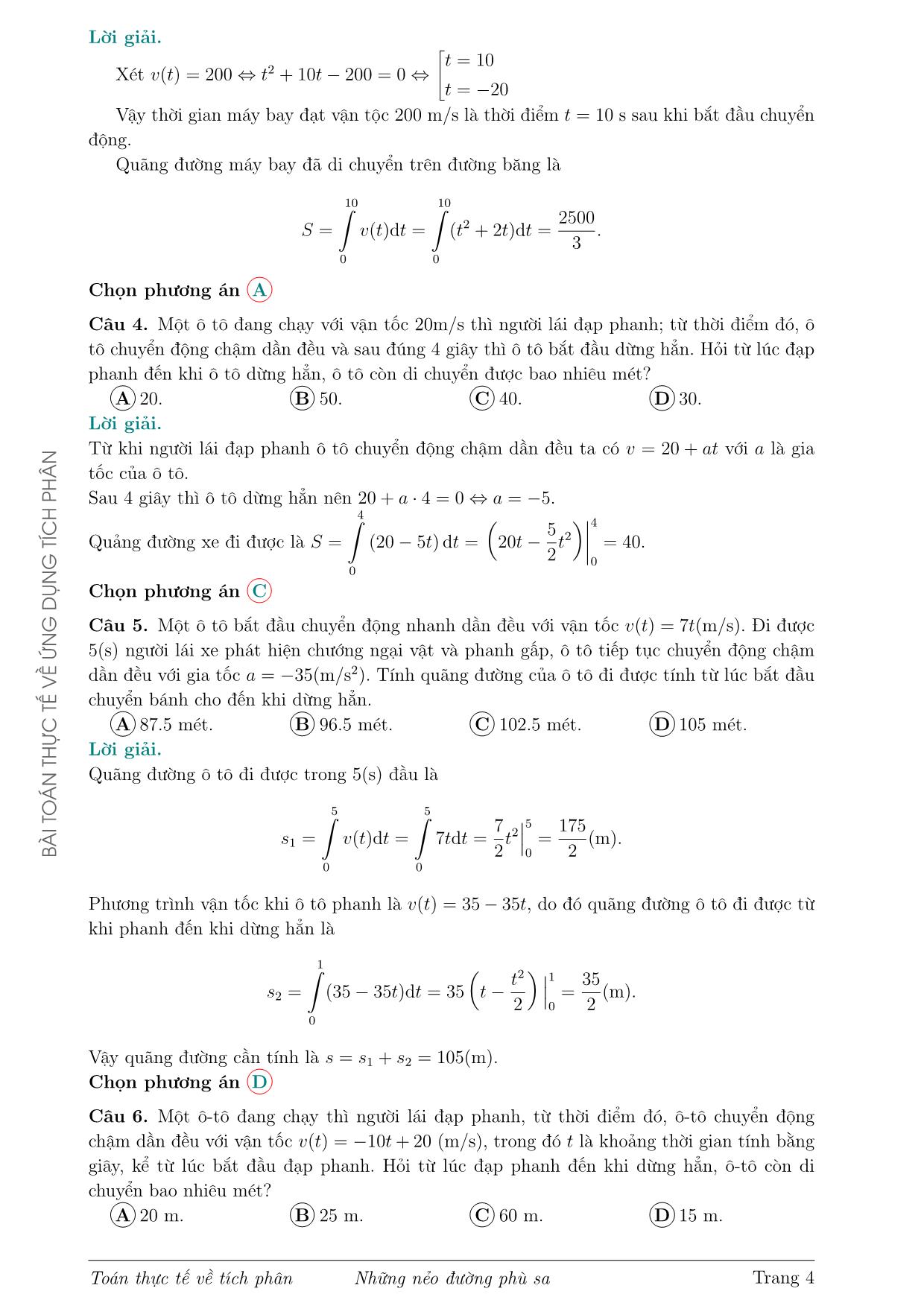 Ứng dụng tích phân trong các bài toán thực tế trang 4