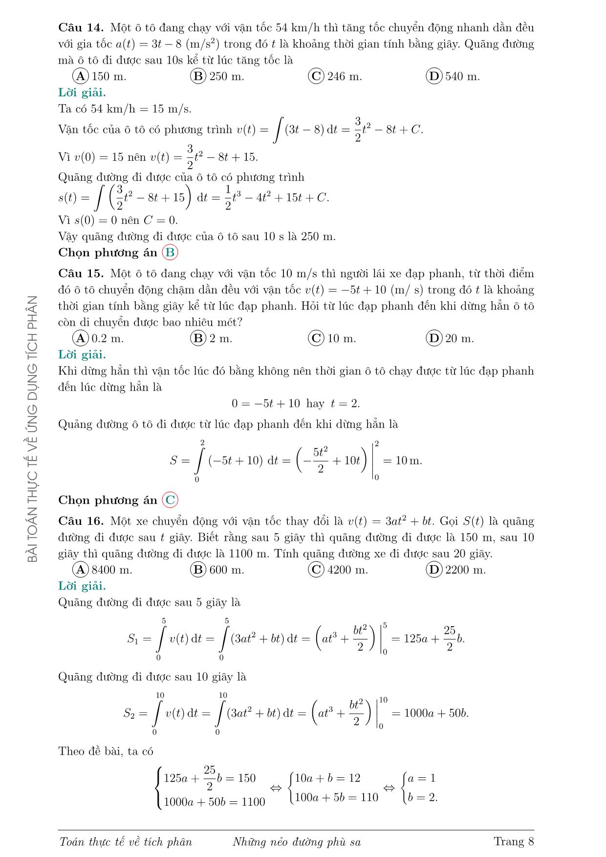 Ứng dụng tích phân trong các bài toán thực tế trang 8