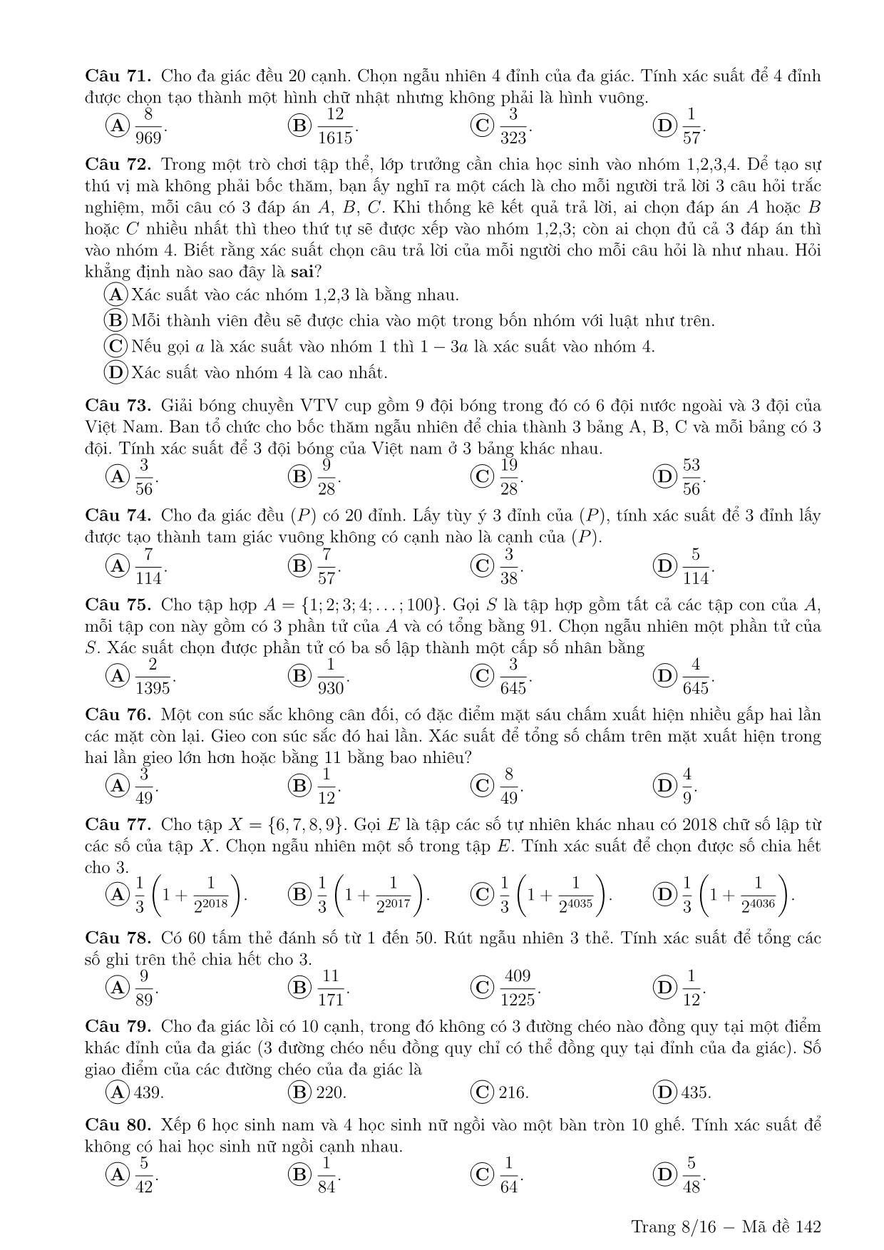 160 Câu trắc nghiệm Tổ hợp xác suất (Có đáp án) trang 8