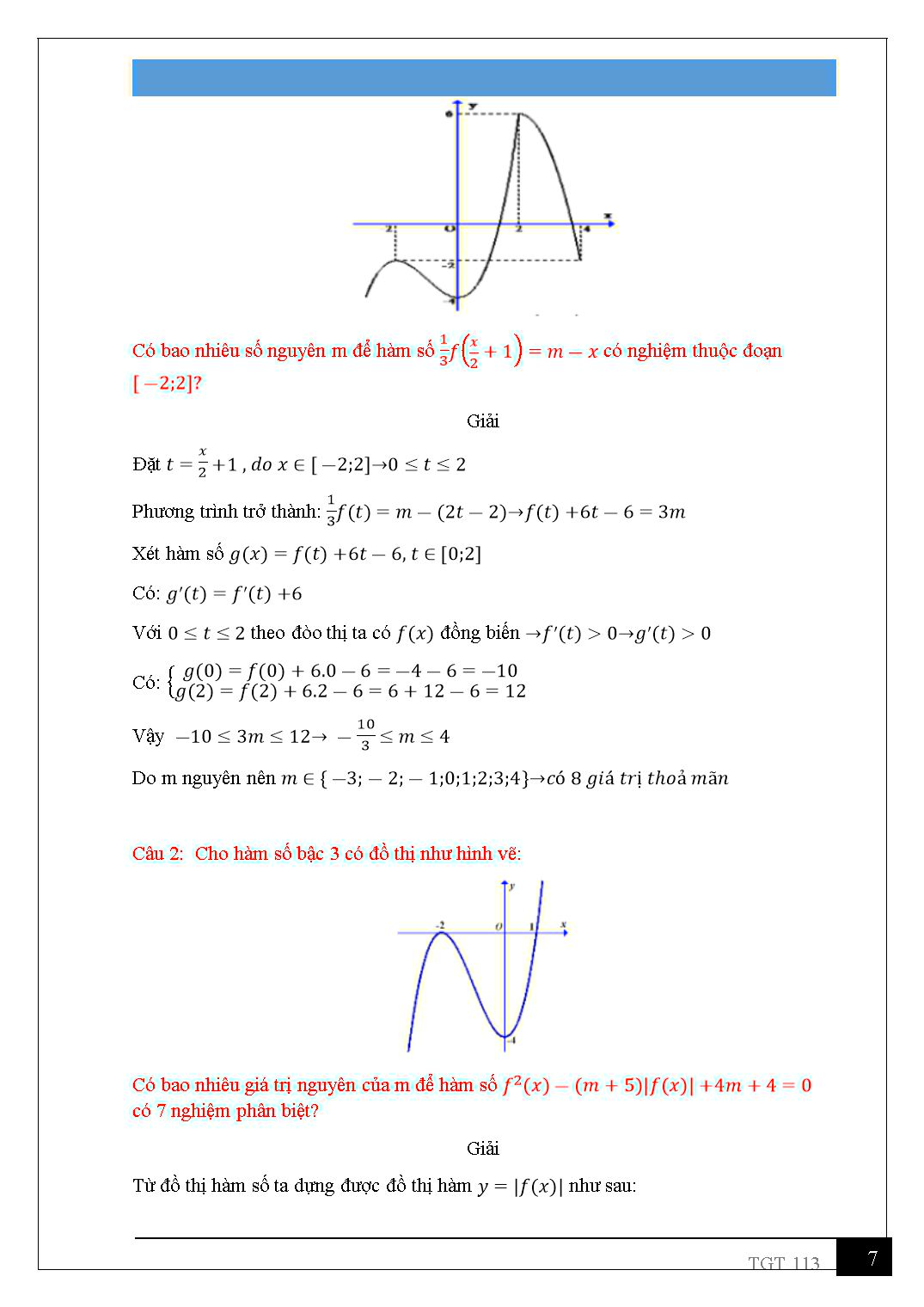 Các bài toán liên quan đến đồ thị hàm số (Có lời giải) trang 7