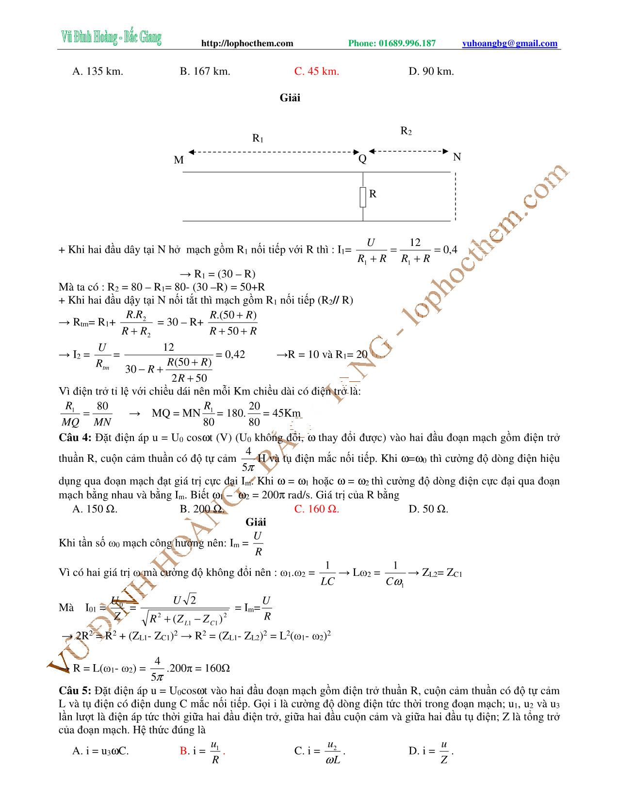 Tài liệu luyện thi THPT Quốc gia môn Vật lý - Chương 4, Chủ đề 7: Ôn tập Dòng điện xoay chiều trong đề thi Đại học và Cao đẳng các năm - Vũ Đình Hoàng trang 2