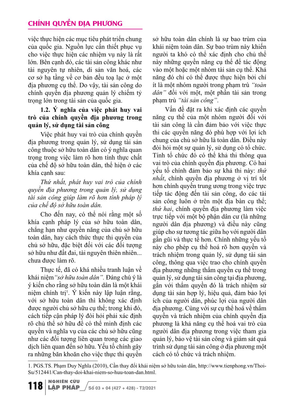 Quản lý, sử dụng tài sản công ở cấp chính quyền địa phương trong chế độ sở hữu toàn dân ở Việt Nam trang 2