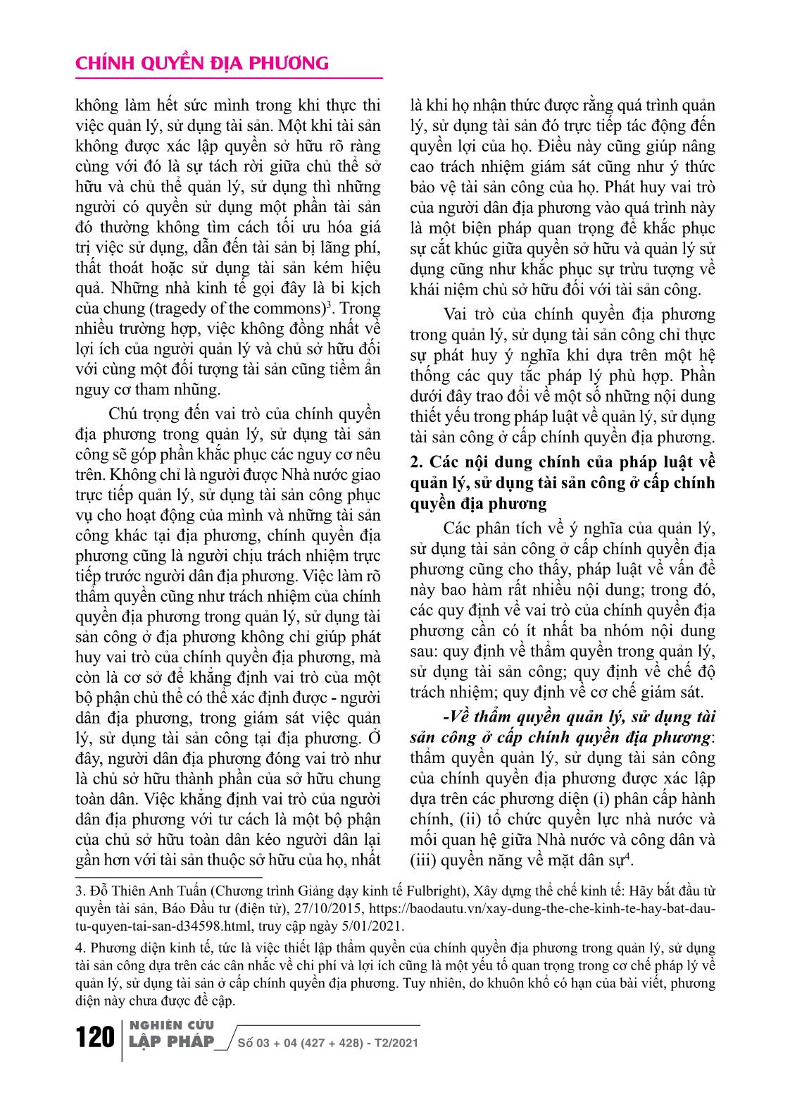 Quản lý, sử dụng tài sản công ở cấp chính quyền địa phương trong chế độ sở hữu toàn dân ở Việt Nam trang 4