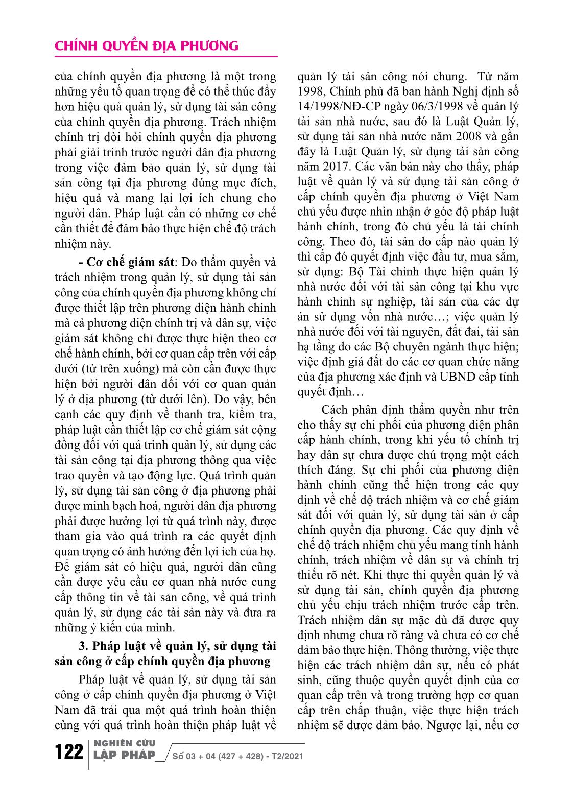 Quản lý, sử dụng tài sản công ở cấp chính quyền địa phương trong chế độ sở hữu toàn dân ở Việt Nam trang 6