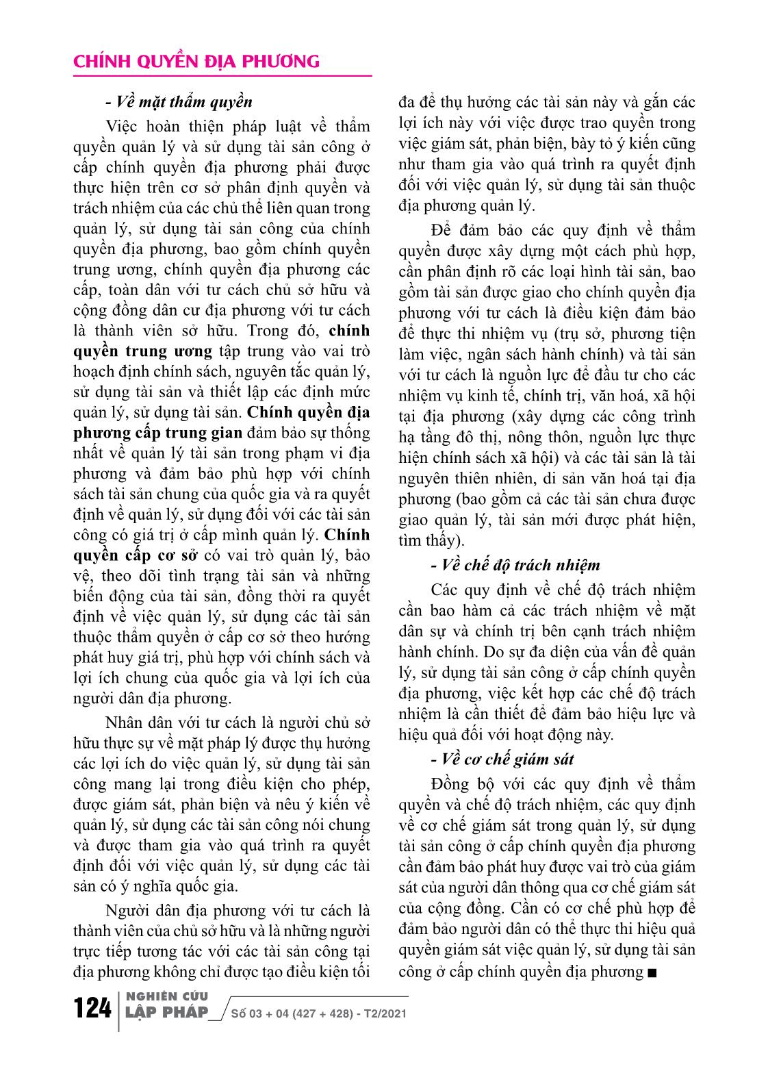 Quản lý, sử dụng tài sản công ở cấp chính quyền địa phương trong chế độ sở hữu toàn dân ở Việt Nam trang 8