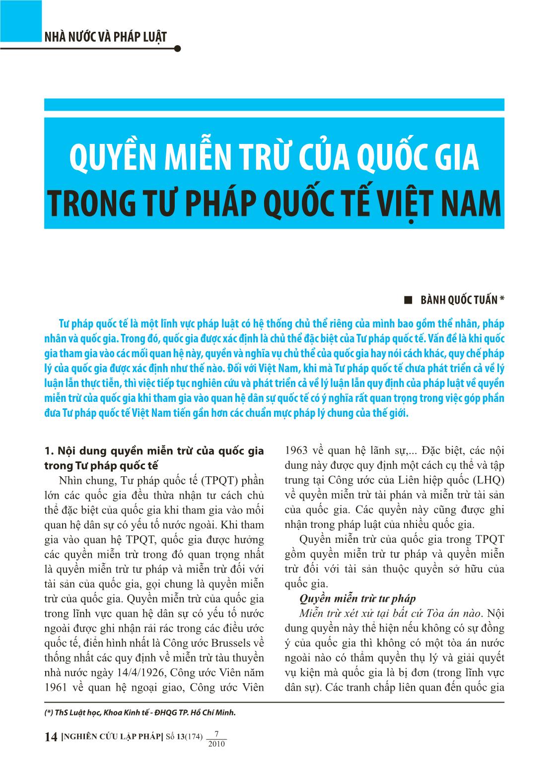 Quyền miễn trừ của quốc gia trong Tư pháp quốc tế Việt Nam trang 1