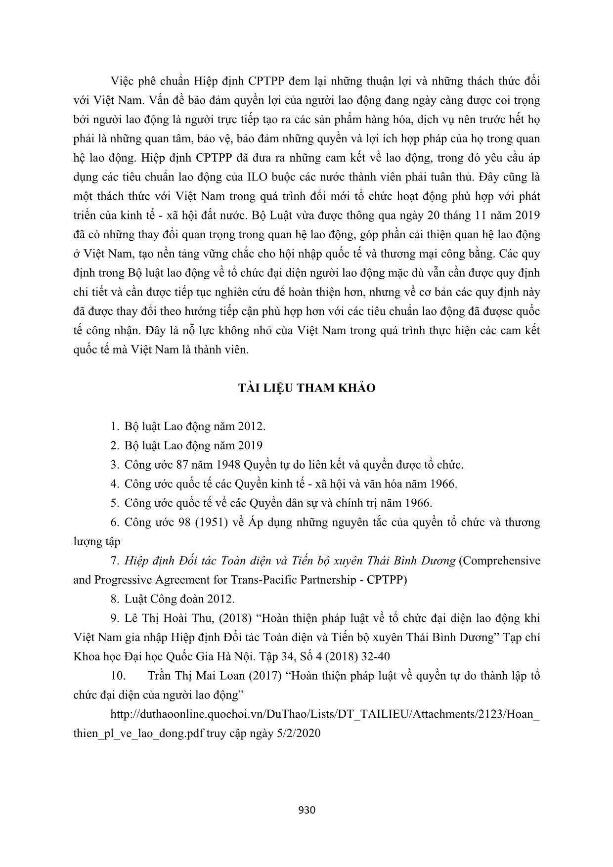 Sự tương thích giữa quy định pháp luật Việt Nam về quyền tự do liên kết của người lao động với hiệp định CPTPP trang 10