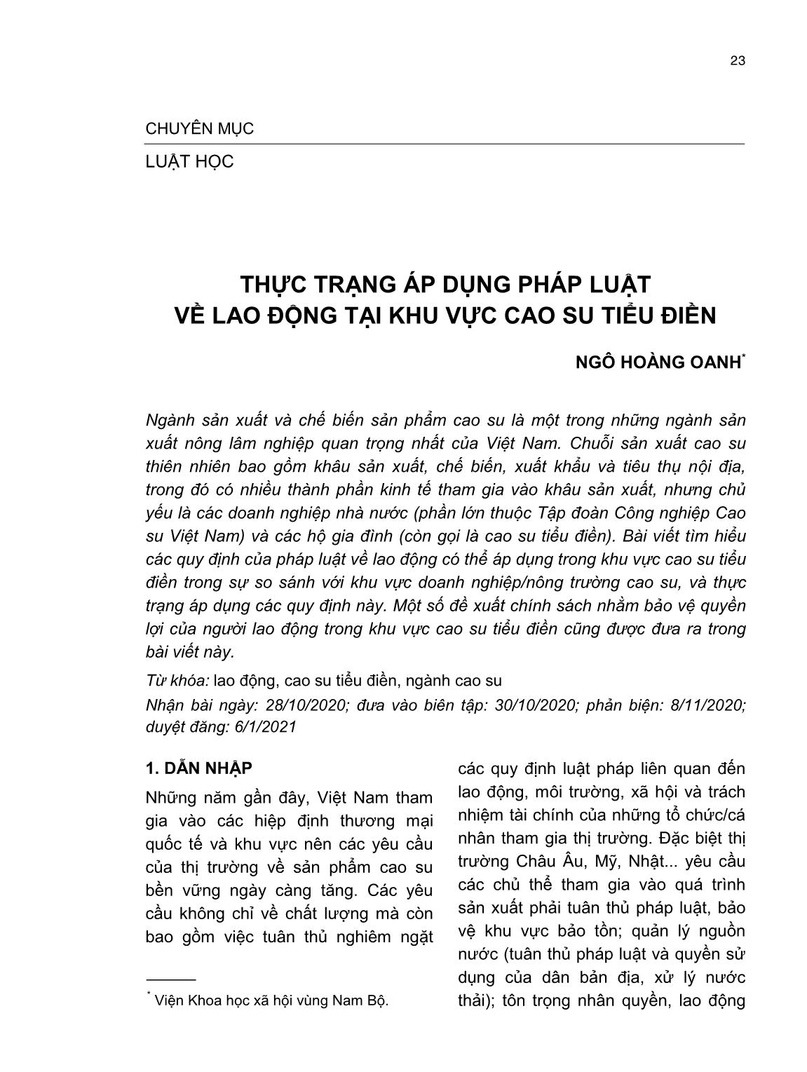 Thực trạng áp dụng pháp luật về lao động tại khu vực cao su tiểu điền trang 1