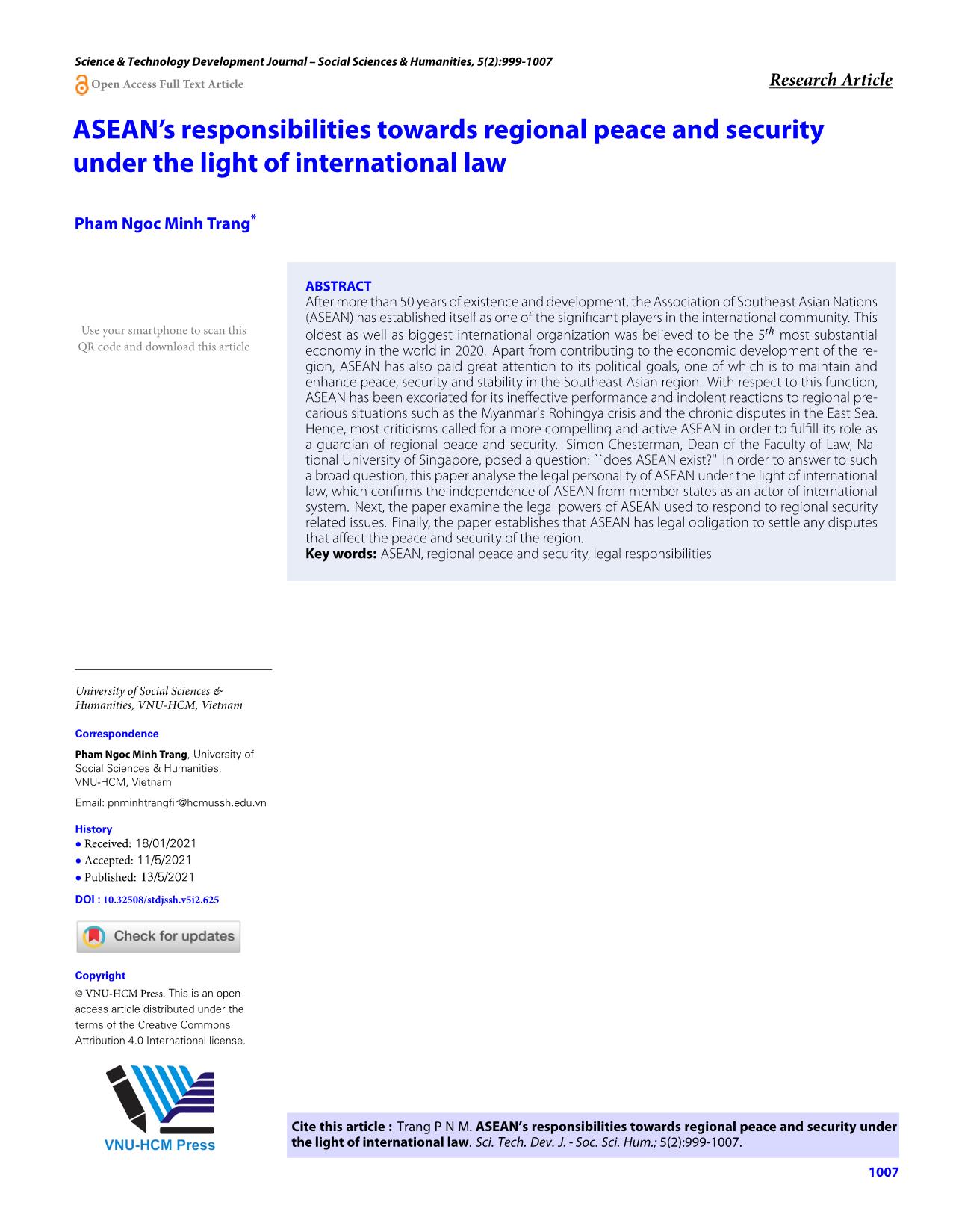 Trách nhiệm của ASEAN với các vấn đề an ninh khu vực: Góc nhìn của luật pháp quốc tế trang 9
