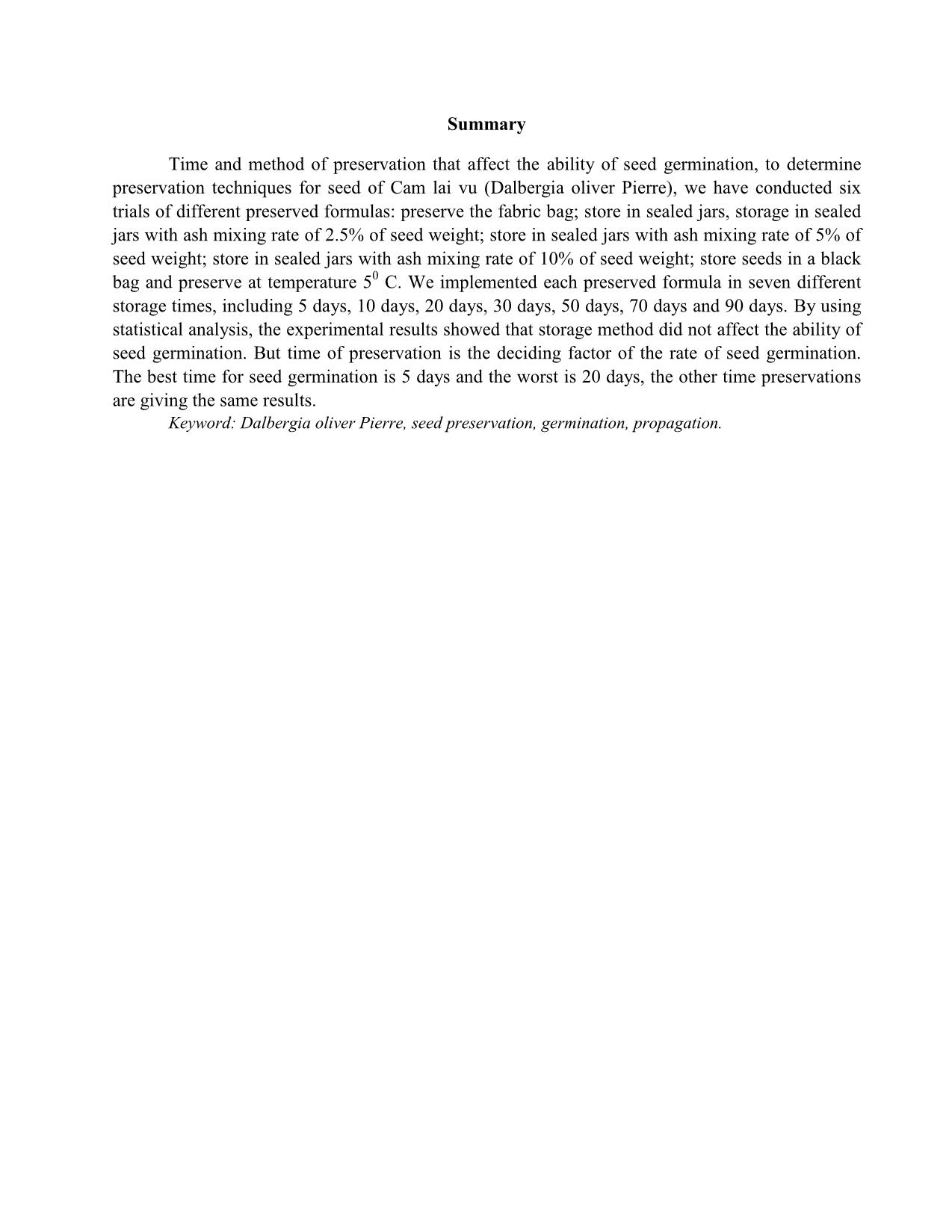 Ảnh hưởng của phương pháp bảo quản đến tỷ lệ nảy mẩm của hạt cẩm lai vú (Dalbergia oliver Pierre) trang 7