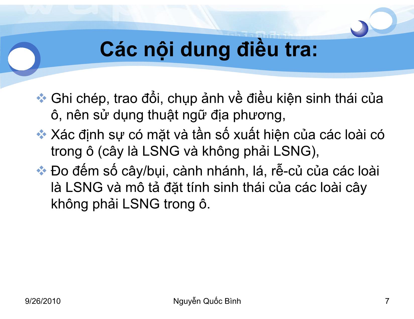 Bài giảng Lâm sản ngoài gỗ - Bài 4: Điều tra Lâm sản ngoài gỗ - Nguyễn Quốc Bình trang 7