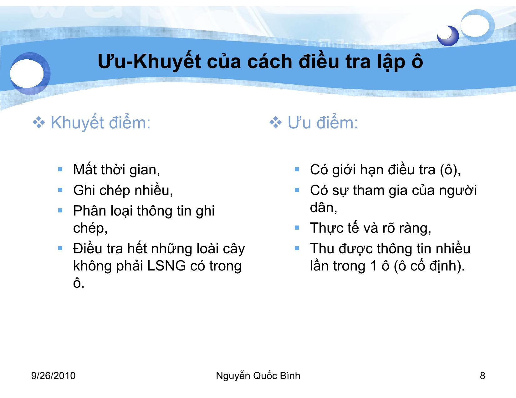 Bài giảng Lâm sản ngoài gỗ - Bài 4: Điều tra Lâm sản ngoài gỗ - Nguyễn Quốc Bình trang 8