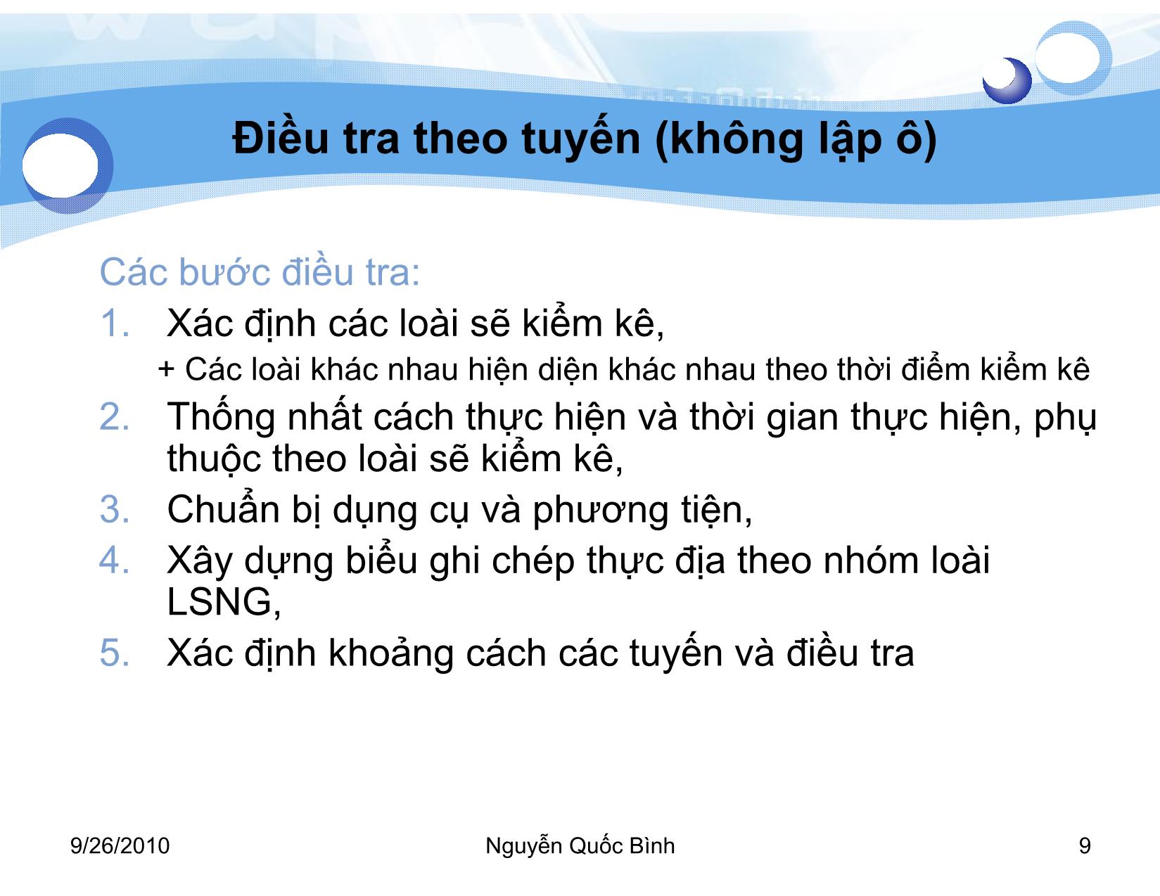 Bài giảng Lâm sản ngoài gỗ - Bài 4: Điều tra Lâm sản ngoài gỗ - Nguyễn Quốc Bình trang 9