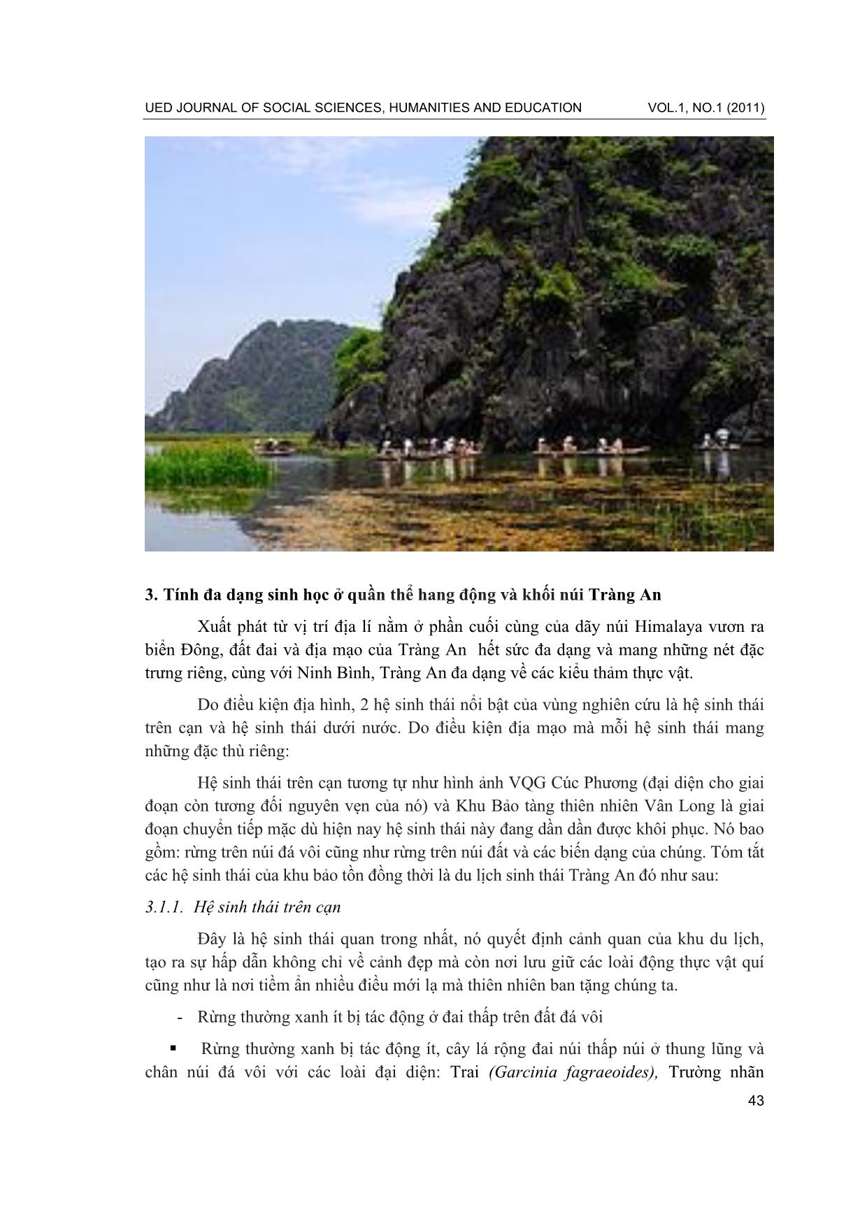 Đa dạng sinh học ở khu du lịch sinh thái Tràng An (Ninh Bình) - Hiện trạng và tiềm năng trang 3