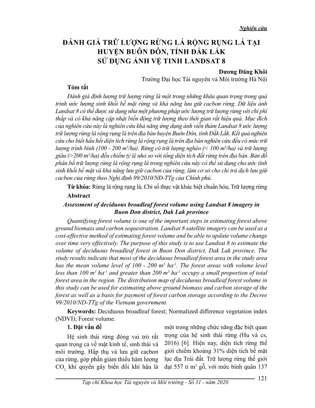 Đánh giá trữ lượng rừng lá rộng rụng lá tại huyện Buôn Đôn, tỉnh Đắk Lắk sử dụng ảnh vệ tinh Landsat 8 trang 1