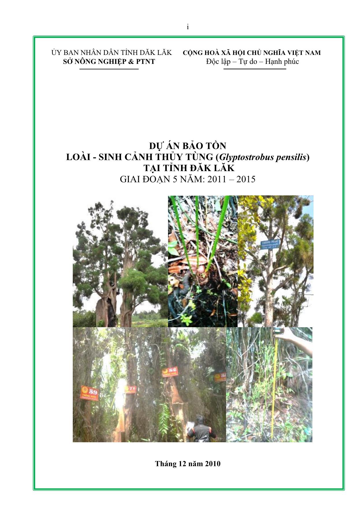 Dự án Bảo tồn loài & sinh cảnh thủy tùng (Glyptostrobus pensilis) tại tỉnh Đăk Lăk - Giai đoạn 5 (Năm 2011-2015) trang 1