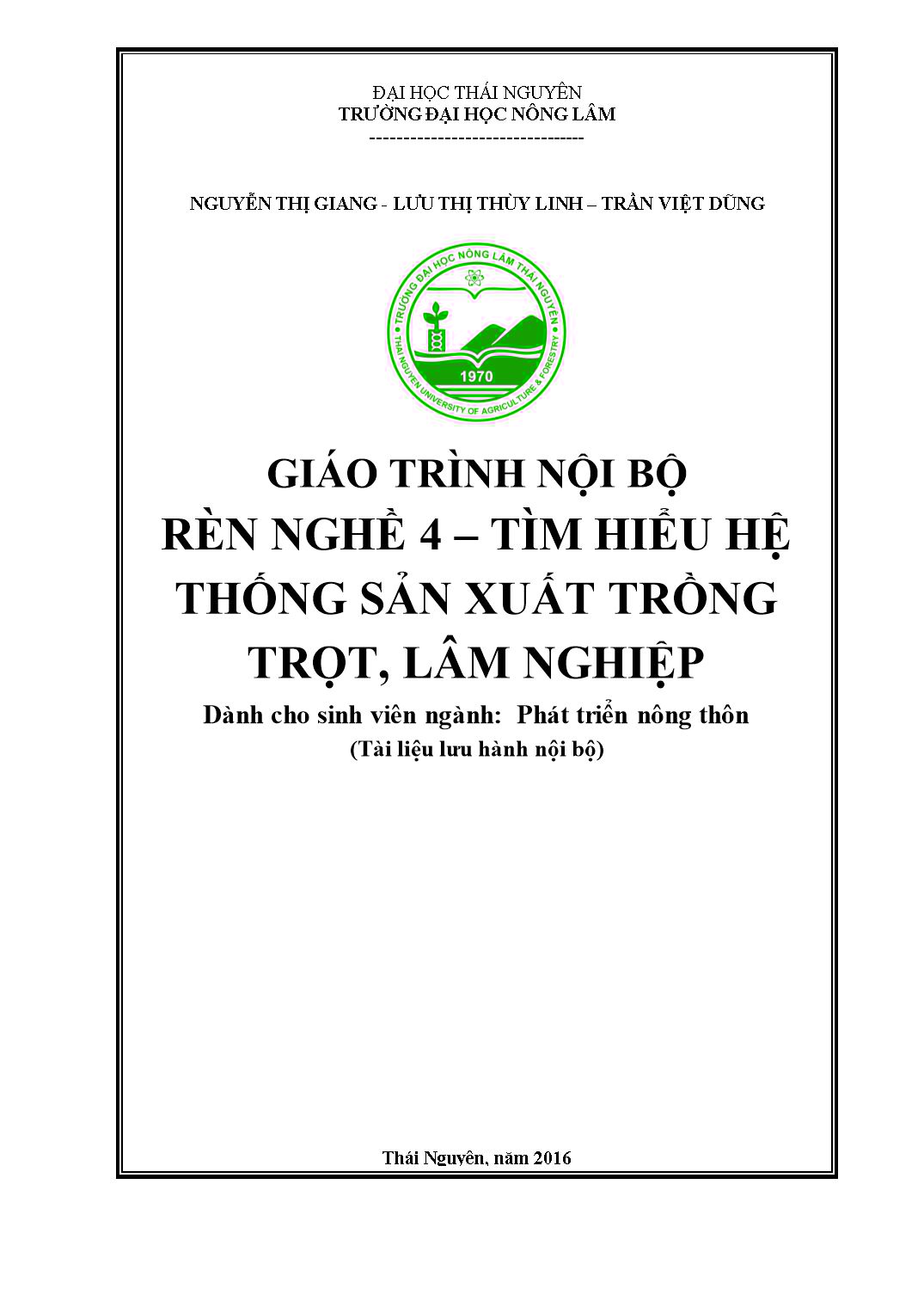 Giáo trình Rèn nghề 4 – Tìm hiểu hệ thống sản xuất trồng trọt, lâm nghiệp trang 1