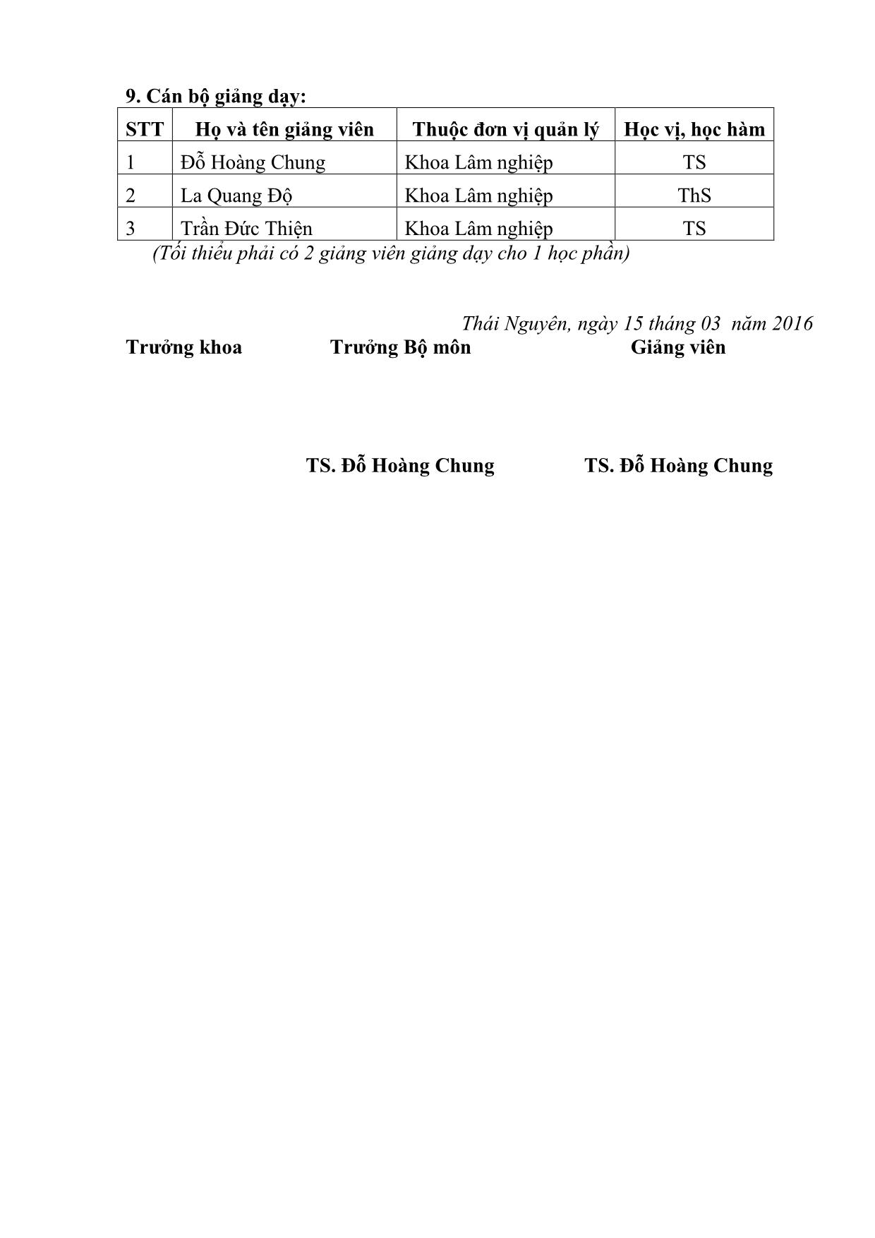 Đề cương chi tiết học phần Cây rừng - Đỗ Hoàng Chung trang 7