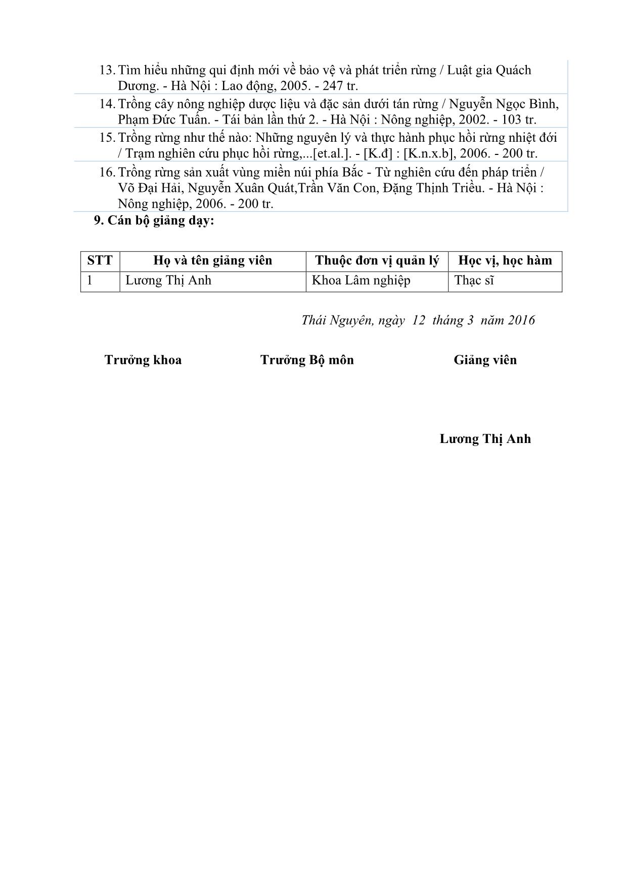 Đề cương chi tiết học phần Lâm sinh tổng hợp - Lương Thị Anh trang 6