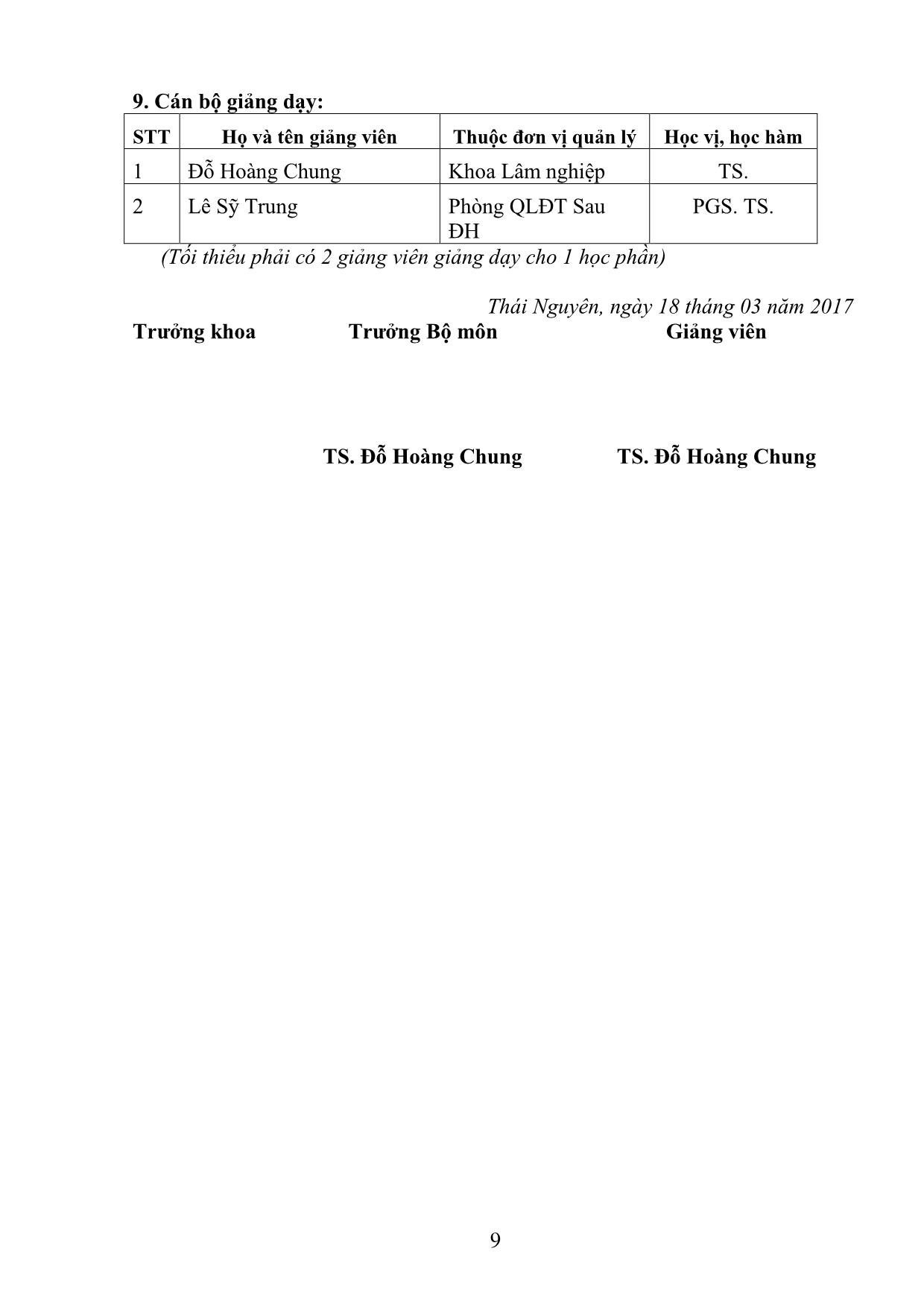 Đề cương chi tiết học phần Nghiệp vụ hành chính kiểm lâm - Đỗ Hoàng Chung trang 9