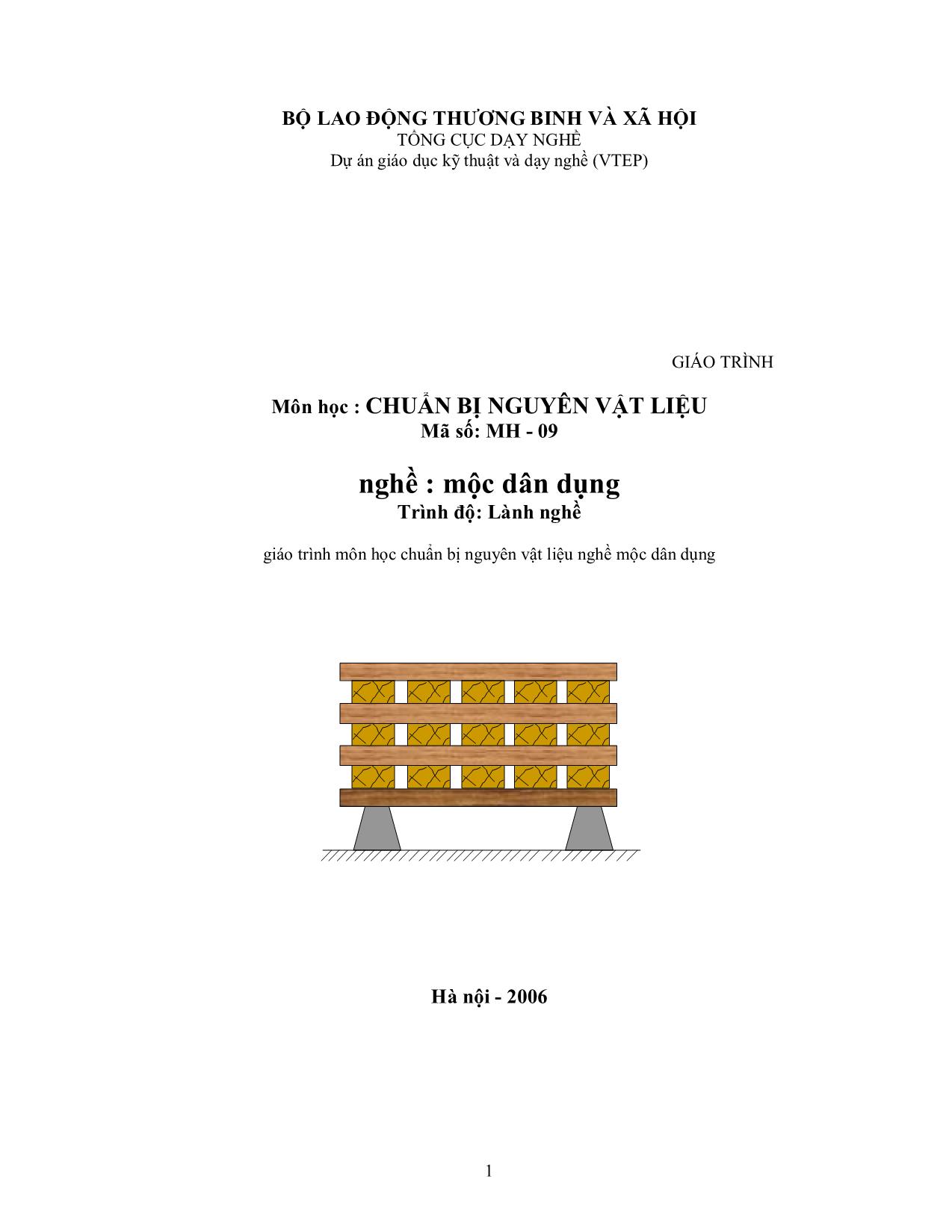 Giáo trình Chuẩn bị nguyên vật liệu - Nghề: Mộc dân dụng trang 1